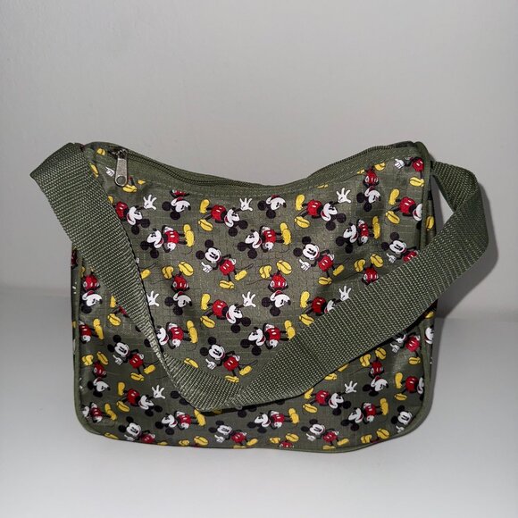 Disney Mickey Mouse Purse Olive Green Shoulder Bag Zipper and Small Hand Pouch - Picture 1 of 11